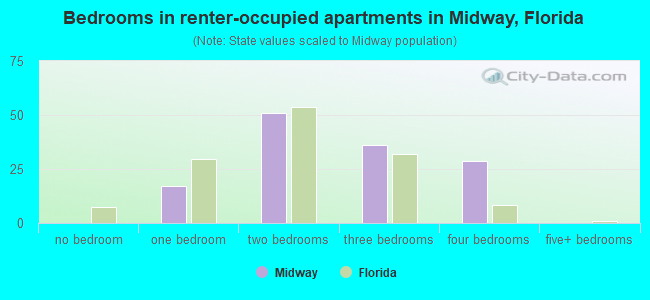 Bedrooms in renter-occupied apartments in Midway, Florida