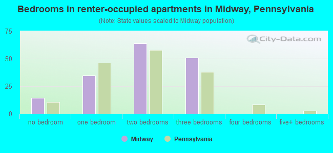 Bedrooms in renter-occupied apartments in Midway, Pennsylvania