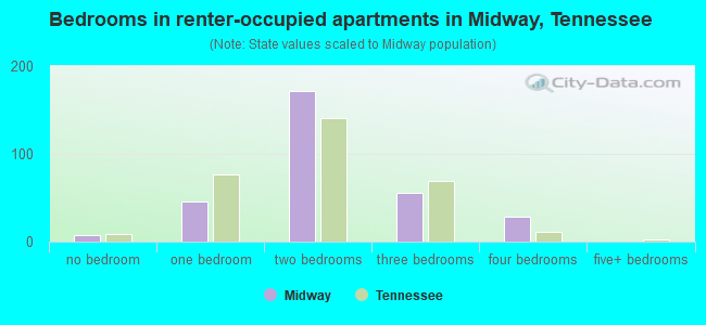 Bedrooms in renter-occupied apartments in Midway, Tennessee