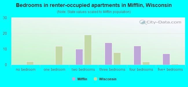 Bedrooms in renter-occupied apartments in Mifflin, Wisconsin