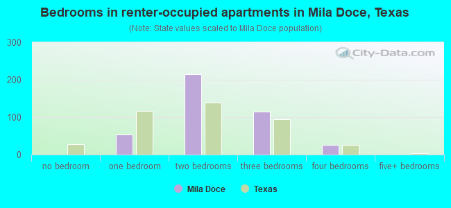 Bedrooms in renter-occupied apartments in Mila Doce, Texas