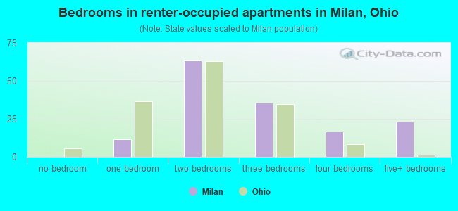 Bedrooms in renter-occupied apartments in Milan, Ohio