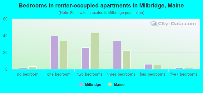 Bedrooms in renter-occupied apartments in Milbridge, Maine