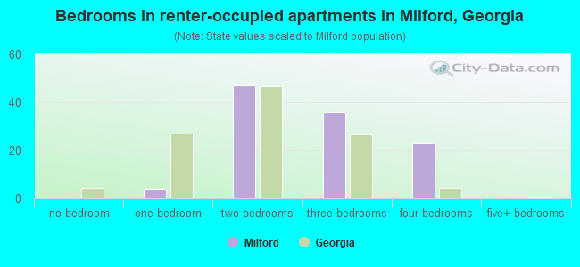 Bedrooms in renter-occupied apartments in Milford, Georgia