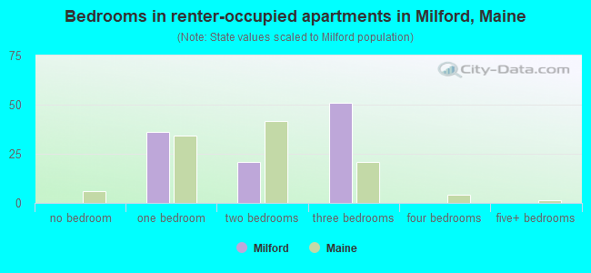 Bedrooms in renter-occupied apartments in Milford, Maine