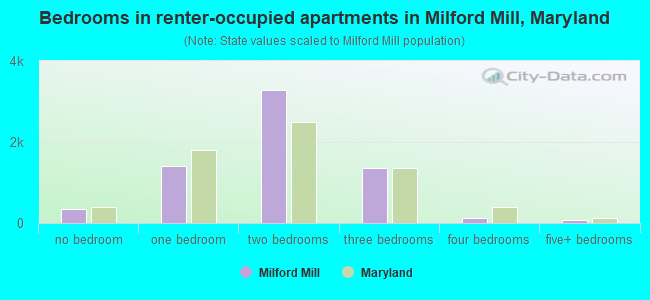 Bedrooms in renter-occupied apartments in Milford Mill, Maryland