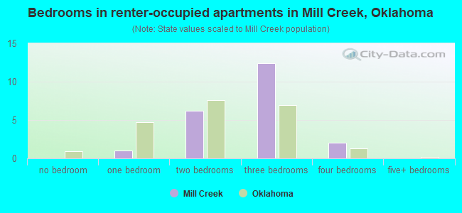 Bedrooms in renter-occupied apartments in Mill Creek, Oklahoma