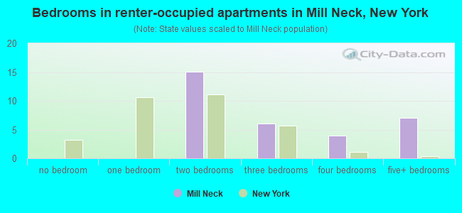 Bedrooms in renter-occupied apartments in Mill Neck, New York