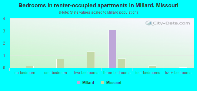 Bedrooms in renter-occupied apartments in Millard, Missouri