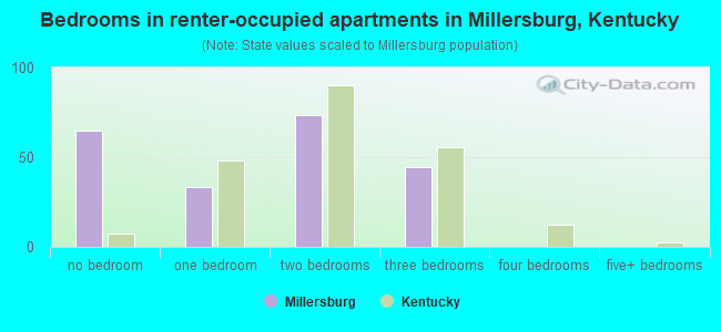 Bedrooms in renter-occupied apartments in Millersburg, Kentucky