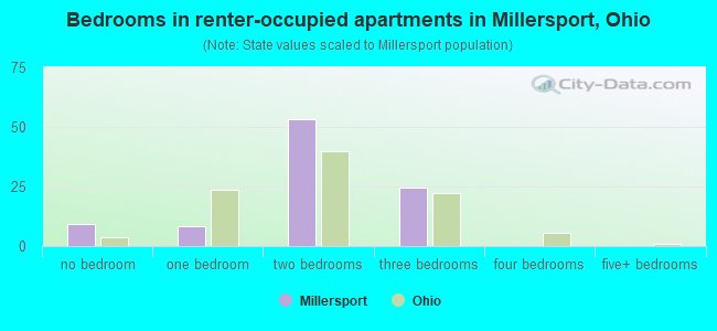 Bedrooms in renter-occupied apartments in Millersport, Ohio