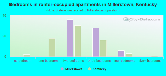 Bedrooms in renter-occupied apartments in Millerstown, Kentucky