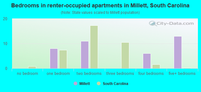 Bedrooms in renter-occupied apartments in Millett, South Carolina