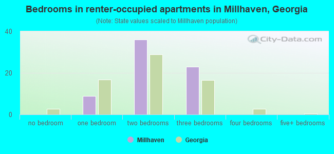 Bedrooms in renter-occupied apartments in Millhaven, Georgia