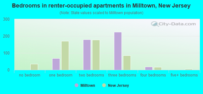Bedrooms in renter-occupied apartments in Milltown, New Jersey