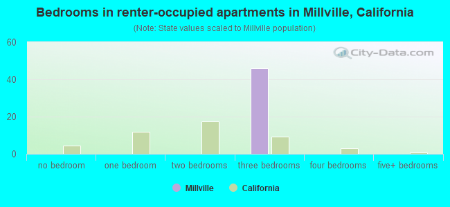 Bedrooms in renter-occupied apartments in Millville, California