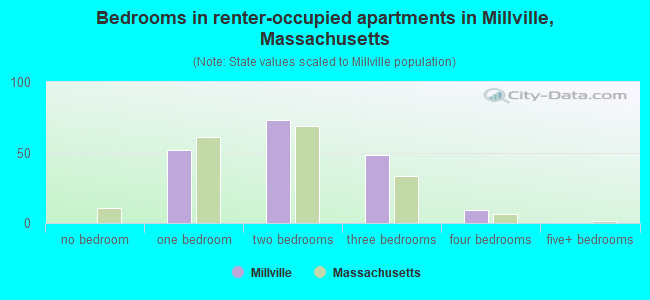 Bedrooms in renter-occupied apartments in Millville, Massachusetts