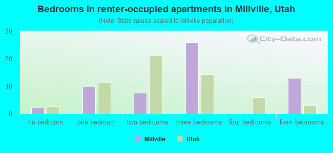 Bedrooms in renter-occupied apartments in Millville, Utah