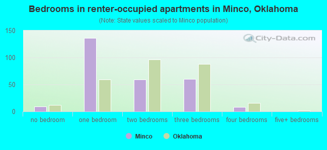 Bedrooms in renter-occupied apartments in Minco, Oklahoma