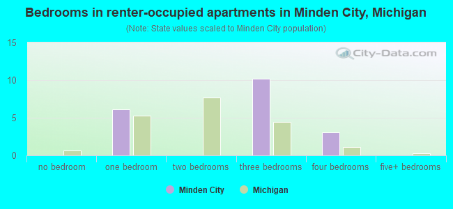 Bedrooms in renter-occupied apartments in Minden City, Michigan