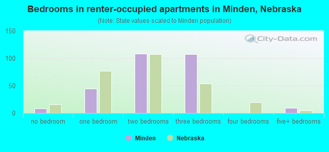 Bedrooms in renter-occupied apartments in Minden, Nebraska