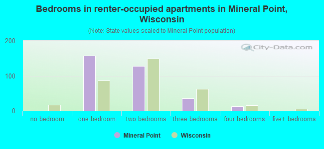Bedrooms in renter-occupied apartments in Mineral Point, Wisconsin