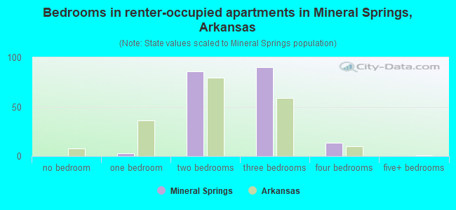 Bedrooms in renter-occupied apartments in Mineral Springs, Arkansas