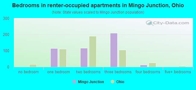 Bedrooms in renter-occupied apartments in Mingo Junction, Ohio