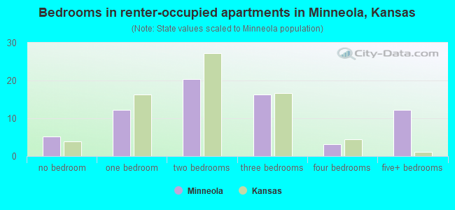 Bedrooms in renter-occupied apartments in Minneola, Kansas