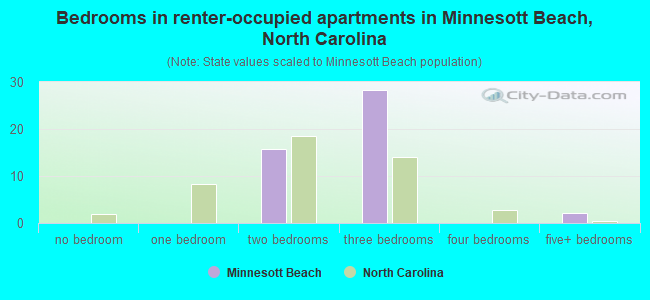 Bedrooms in renter-occupied apartments in Minnesott Beach, North Carolina