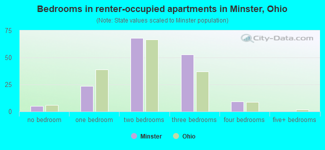 Bedrooms in renter-occupied apartments in Minster, Ohio