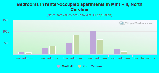 Bedrooms in renter-occupied apartments in Mint Hill, North Carolina