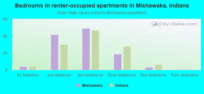Bedrooms in renter-occupied apartments in Mishawaka, Indiana
