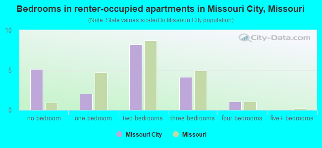 Bedrooms in renter-occupied apartments in Missouri City, Missouri