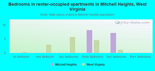 Bedrooms in renter-occupied apartments in Mitchell Heights, West Virginia