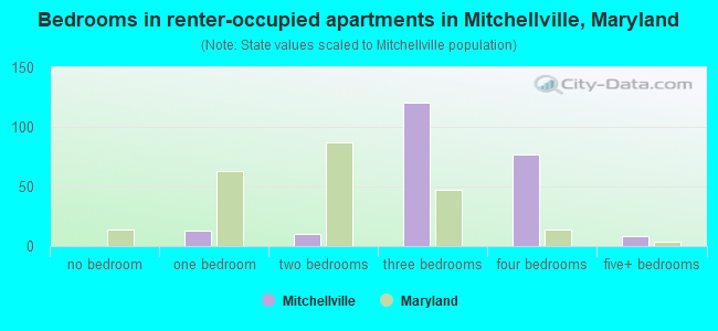 Bedrooms in renter-occupied apartments in Mitchellville, Maryland