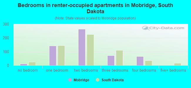 Bedrooms in renter-occupied apartments in Mobridge, South Dakota