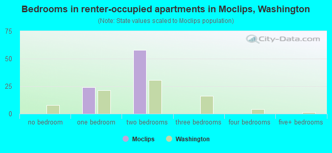 Bedrooms in renter-occupied apartments in Moclips, Washington