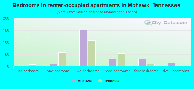 Bedrooms in renter-occupied apartments in Mohawk, Tennessee