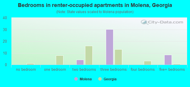 Bedrooms in renter-occupied apartments in Molena, Georgia