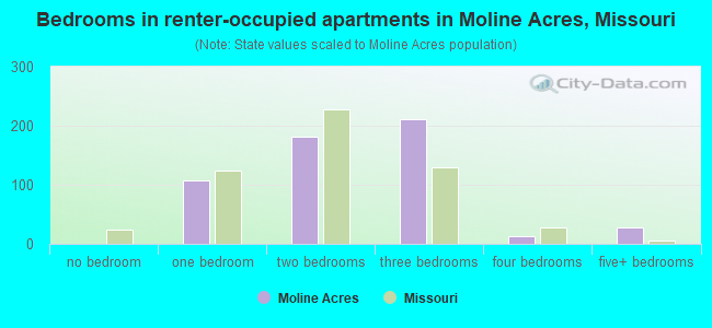 Bedrooms in renter-occupied apartments in Moline Acres, Missouri