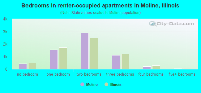 Bedrooms in renter-occupied apartments in Moline, Illinois