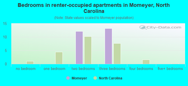 Bedrooms in renter-occupied apartments in Momeyer, North Carolina