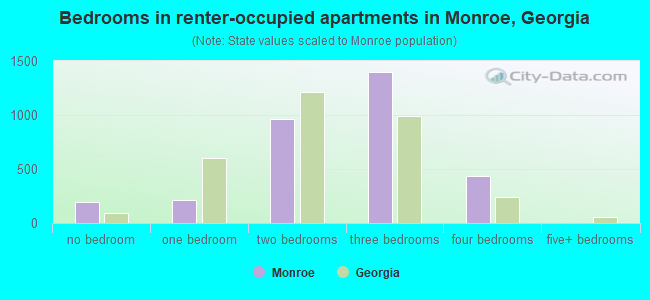 Bedrooms in renter-occupied apartments in Monroe, Georgia