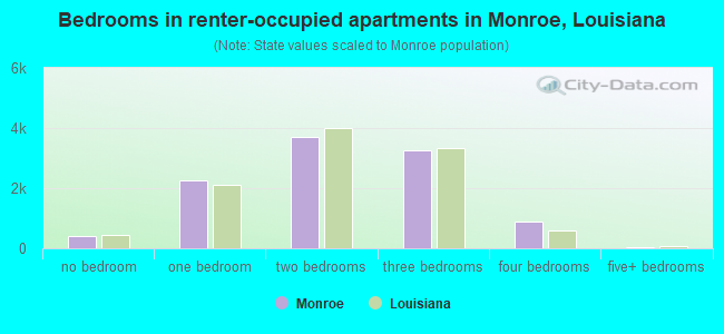Bedrooms in renter-occupied apartments in Monroe, Louisiana