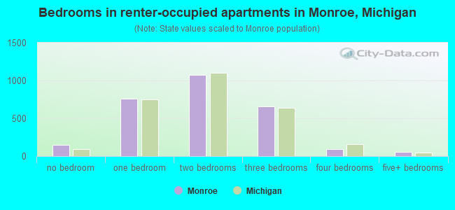 Bedrooms in renter-occupied apartments in Monroe, Michigan