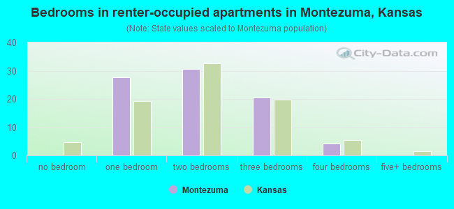 Bedrooms in renter-occupied apartments in Montezuma, Kansas