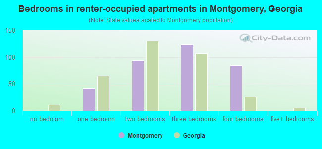 Bedrooms in renter-occupied apartments in Montgomery, Georgia