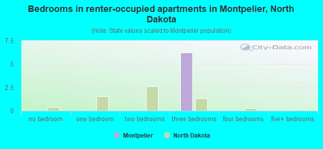 Bedrooms in renter-occupied apartments in Montpelier, North Dakota