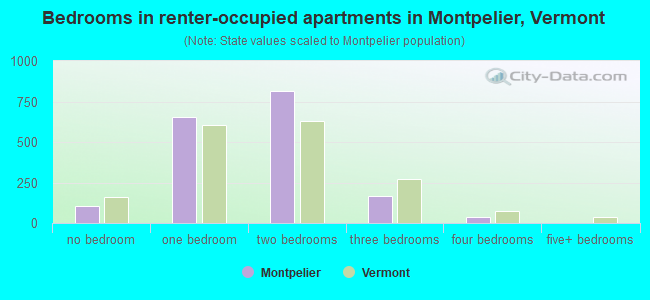 Bedrooms in renter-occupied apartments in Montpelier, Vermont